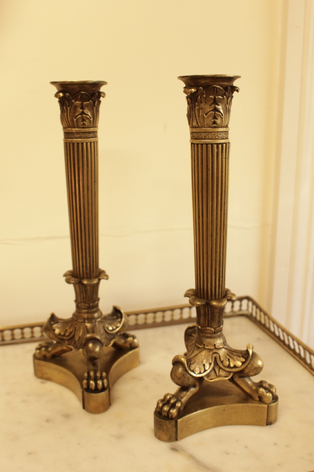 A Pair OF 19th C. French Empire Style Bronze Candle Stick