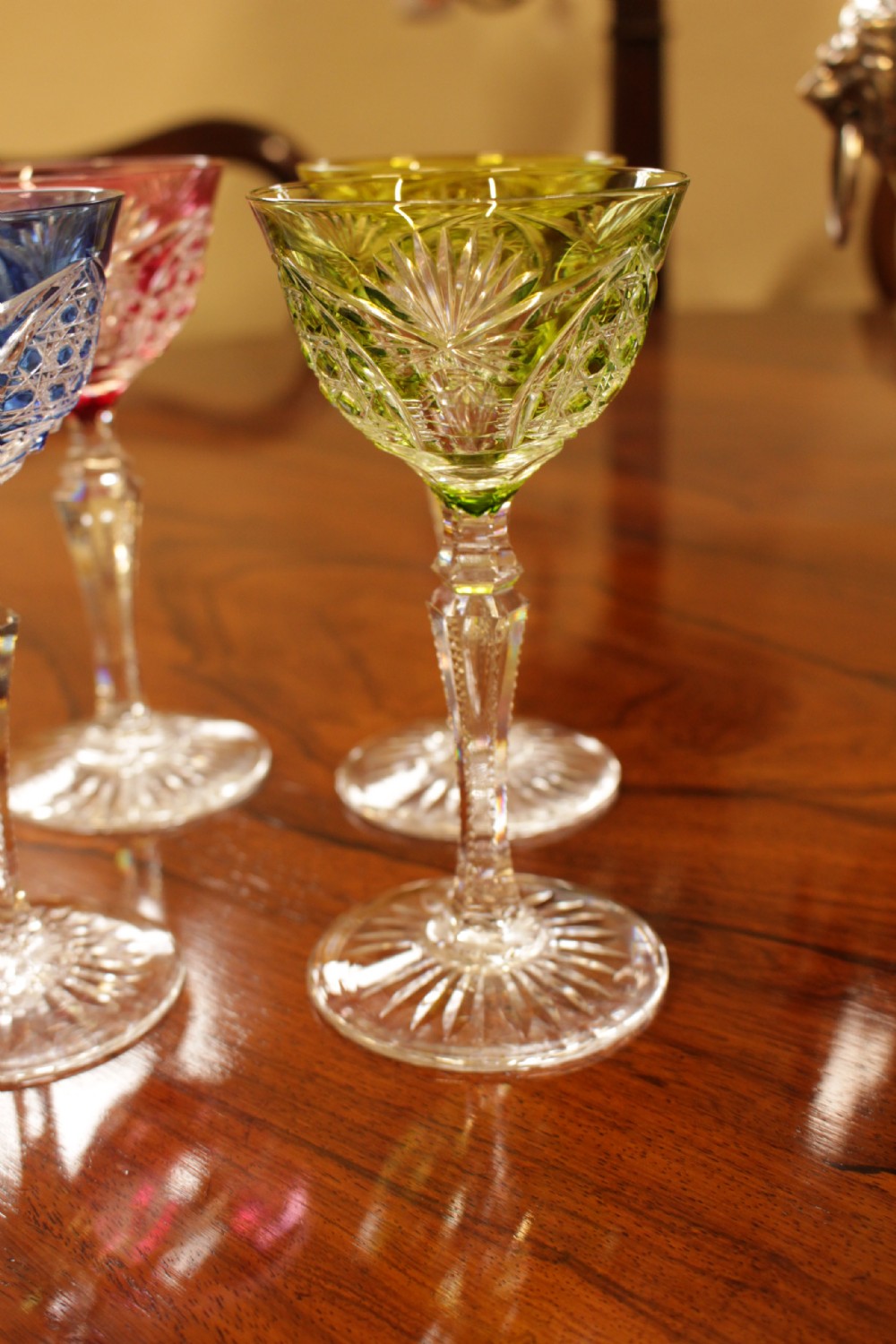 A Set Of Six Cut Crystal Coloured Glasses  View II