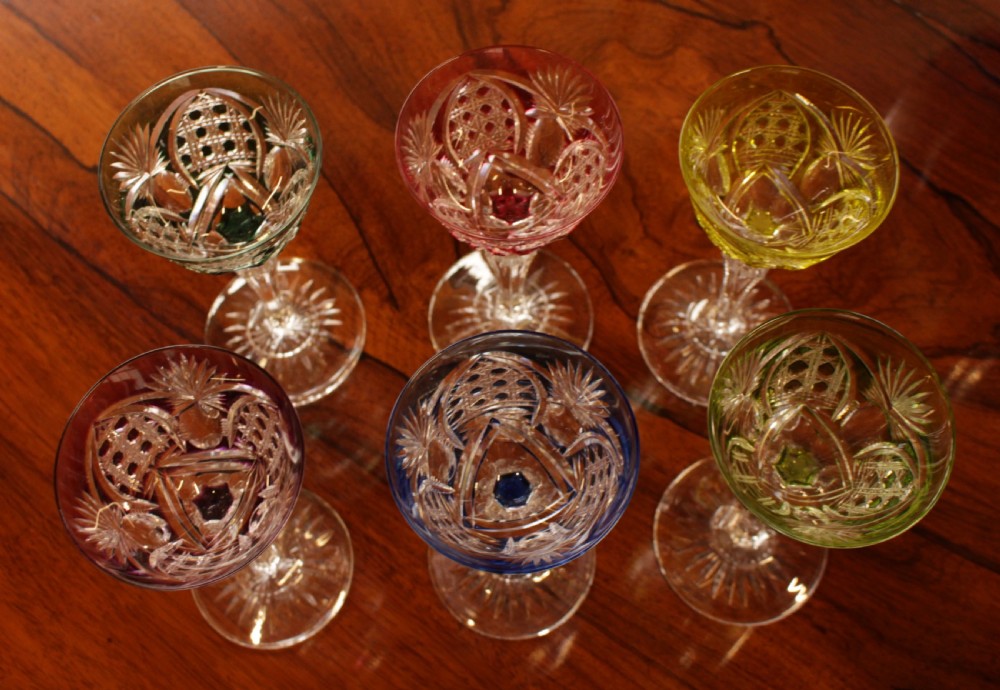 A Set Of Six Cut Crystal Coloured Glasses  View IV