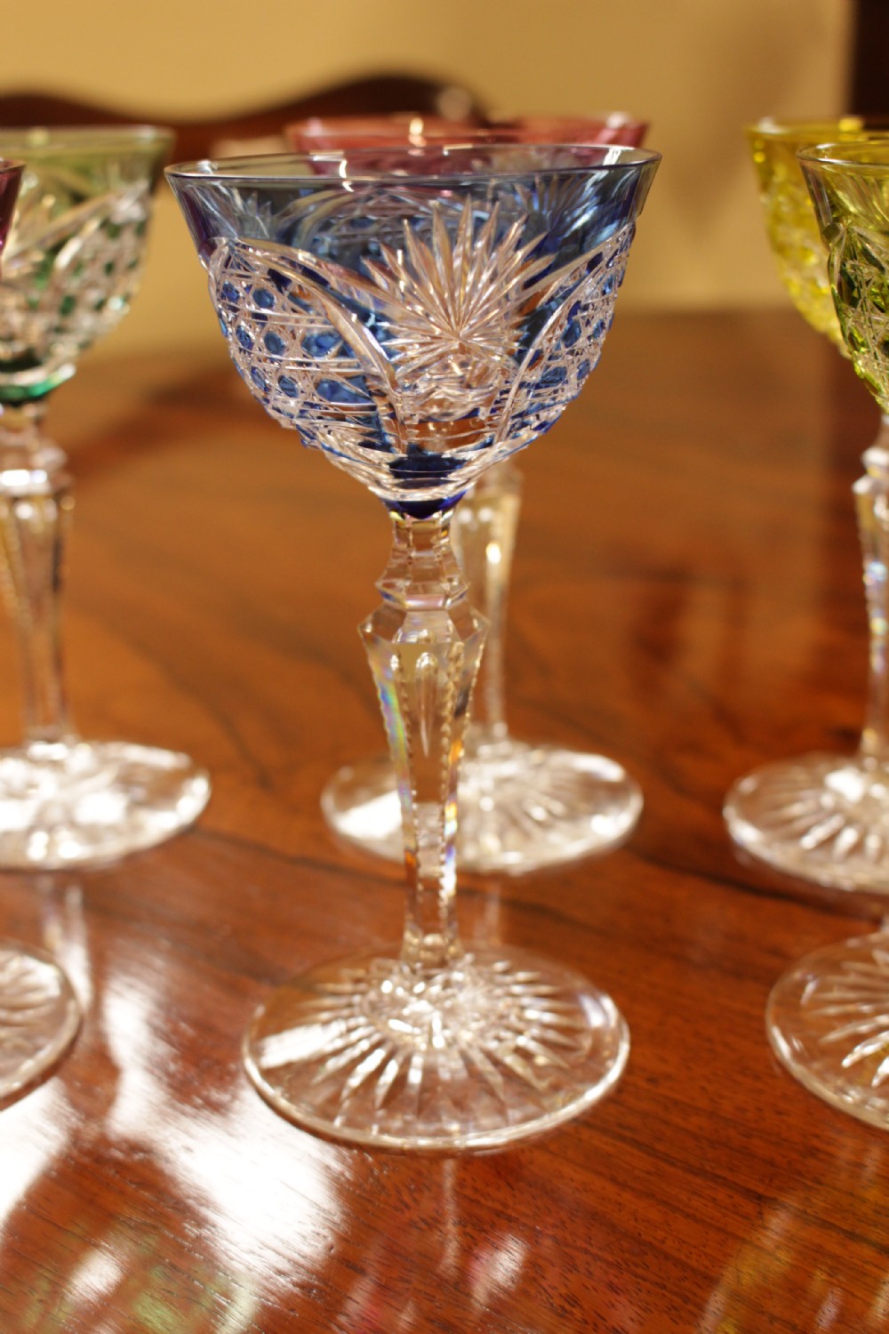 A Set Of Six Cut Crystal Coloured Glasses  View V