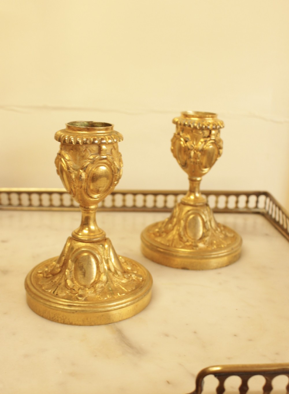 A Pair Of 19th Century French Gilt Metal Candle Sticks 