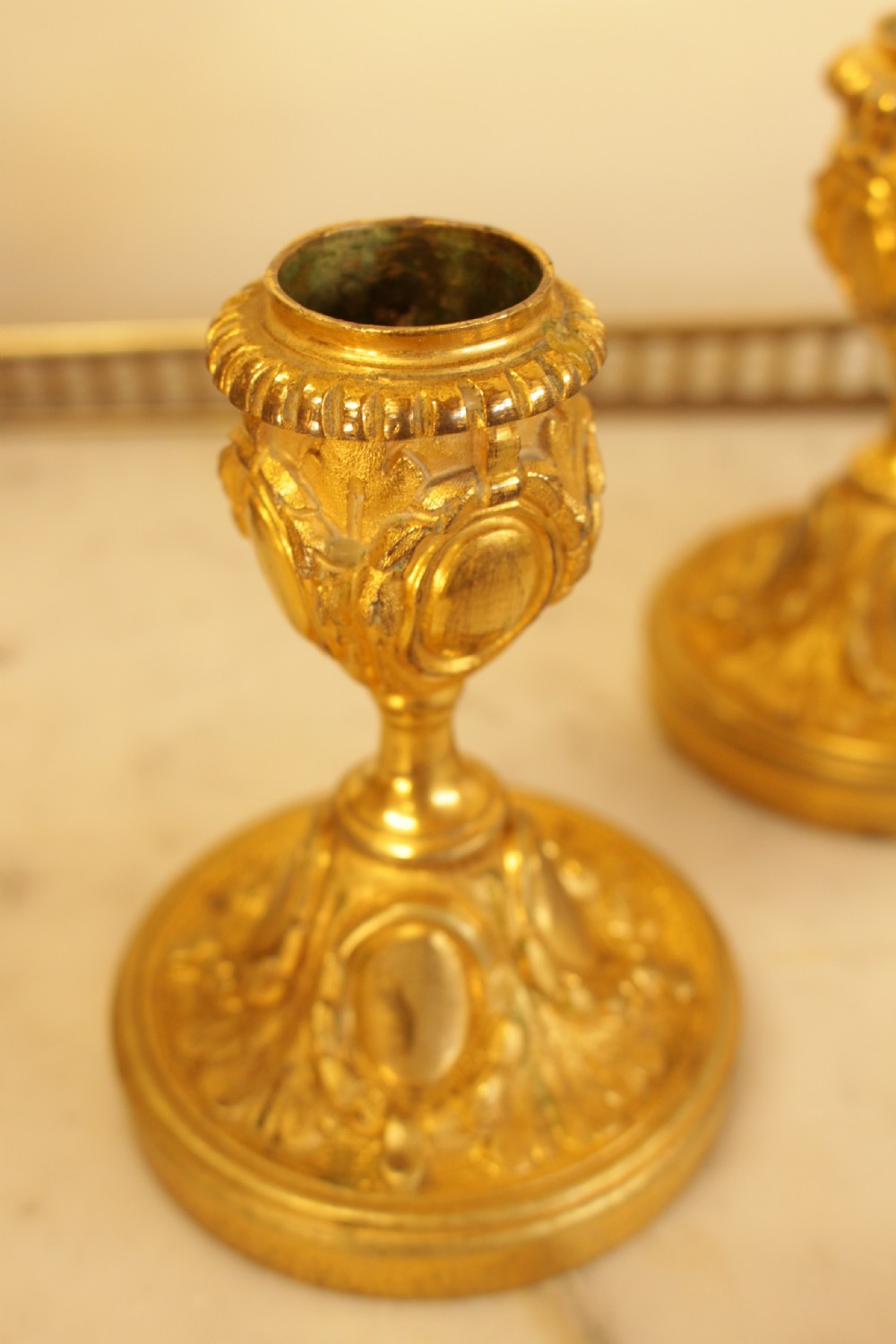 A Pair Of 19th Century French Gilt Metal Candle Sticks  View V