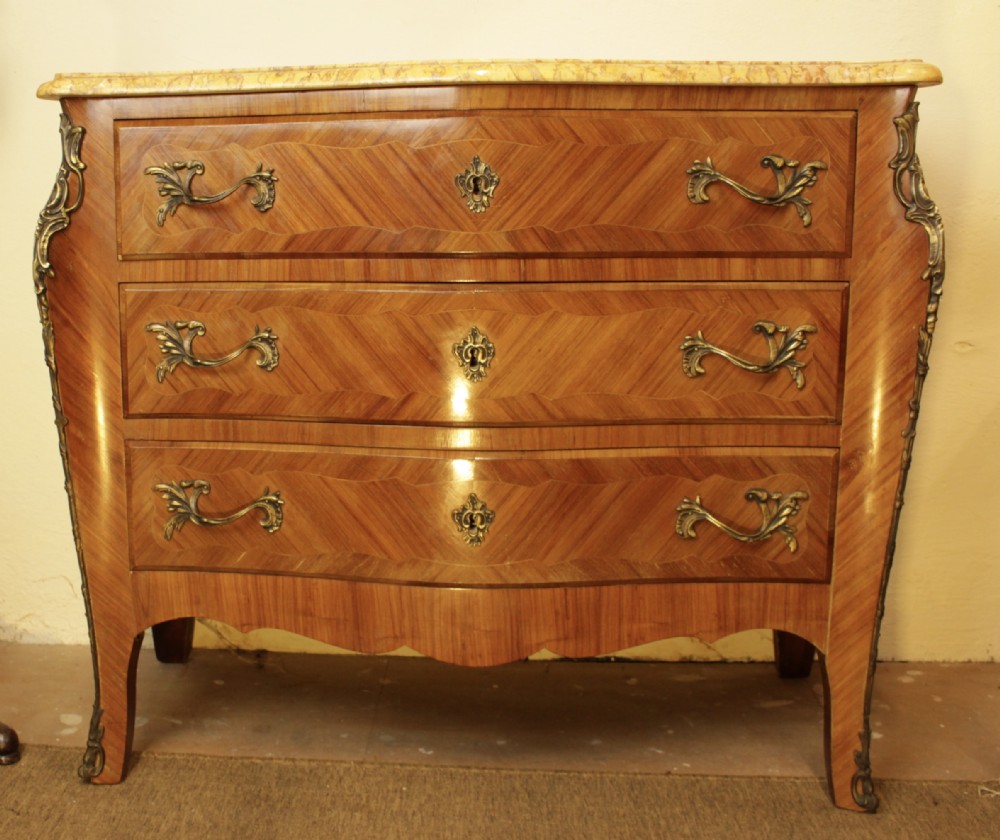 Antique Marble Top Serpentine Chest of Drawers 