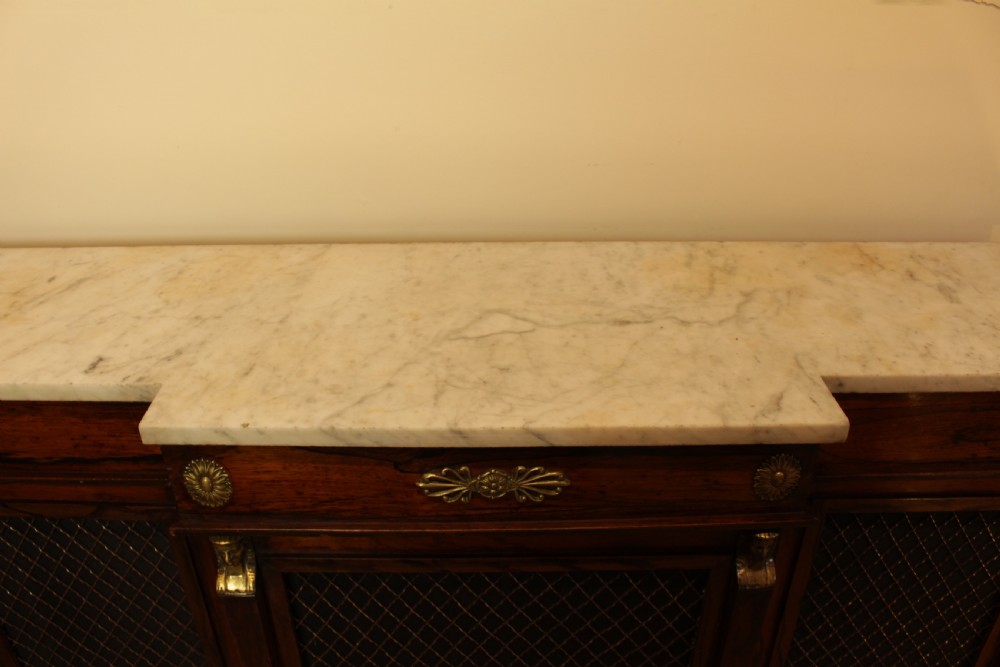 A Regency Rosewood Cararra Marble Top Breakfront Cabinet View III