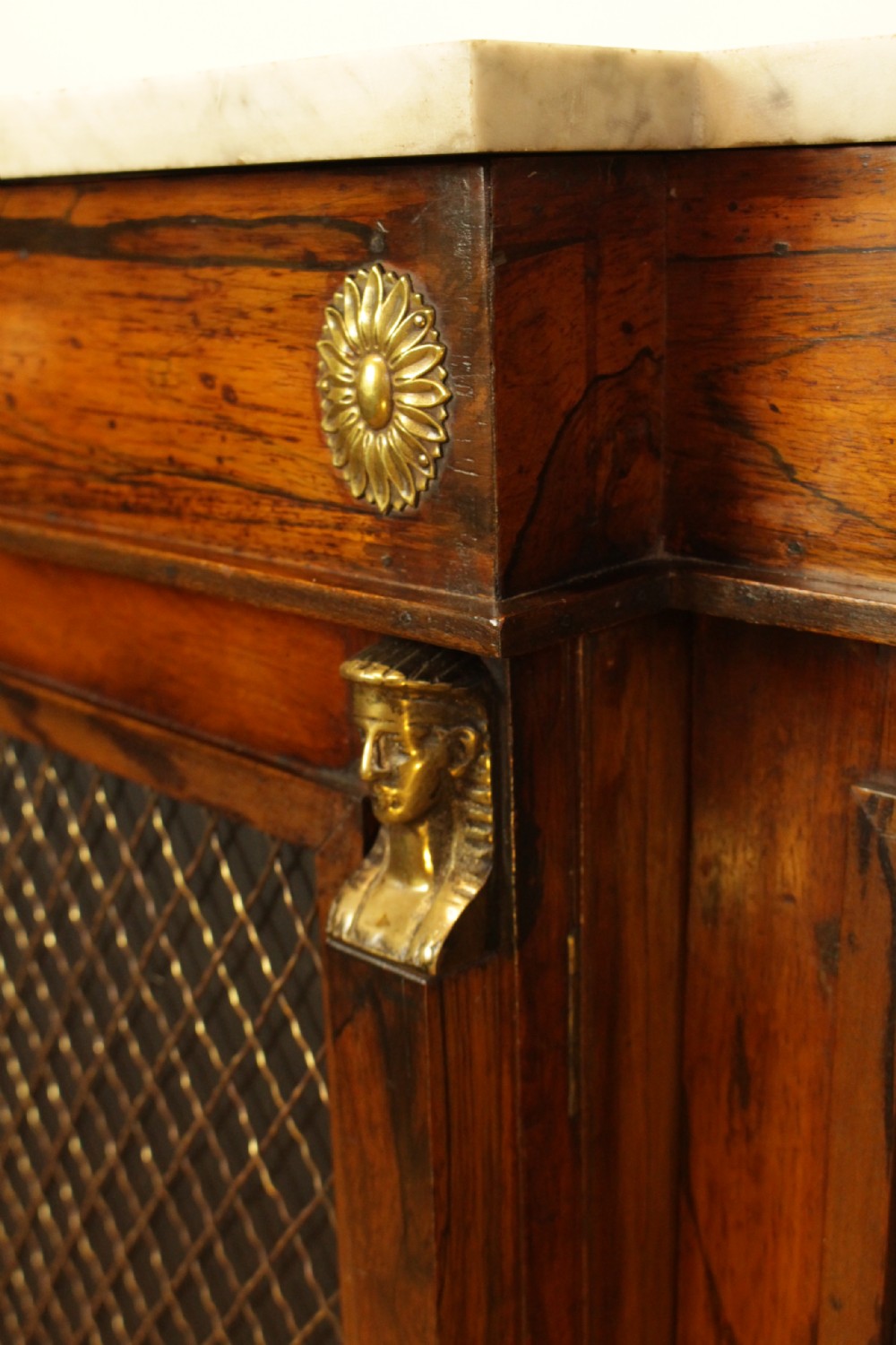 A Regency Rosewood Cararra Marble Top Breakfront Cabinet View V