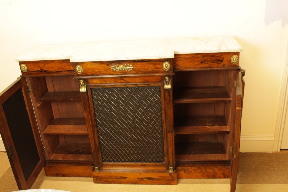 A Regency Rosewood Cararra Marble Top Breakfront Cabinet View VIII