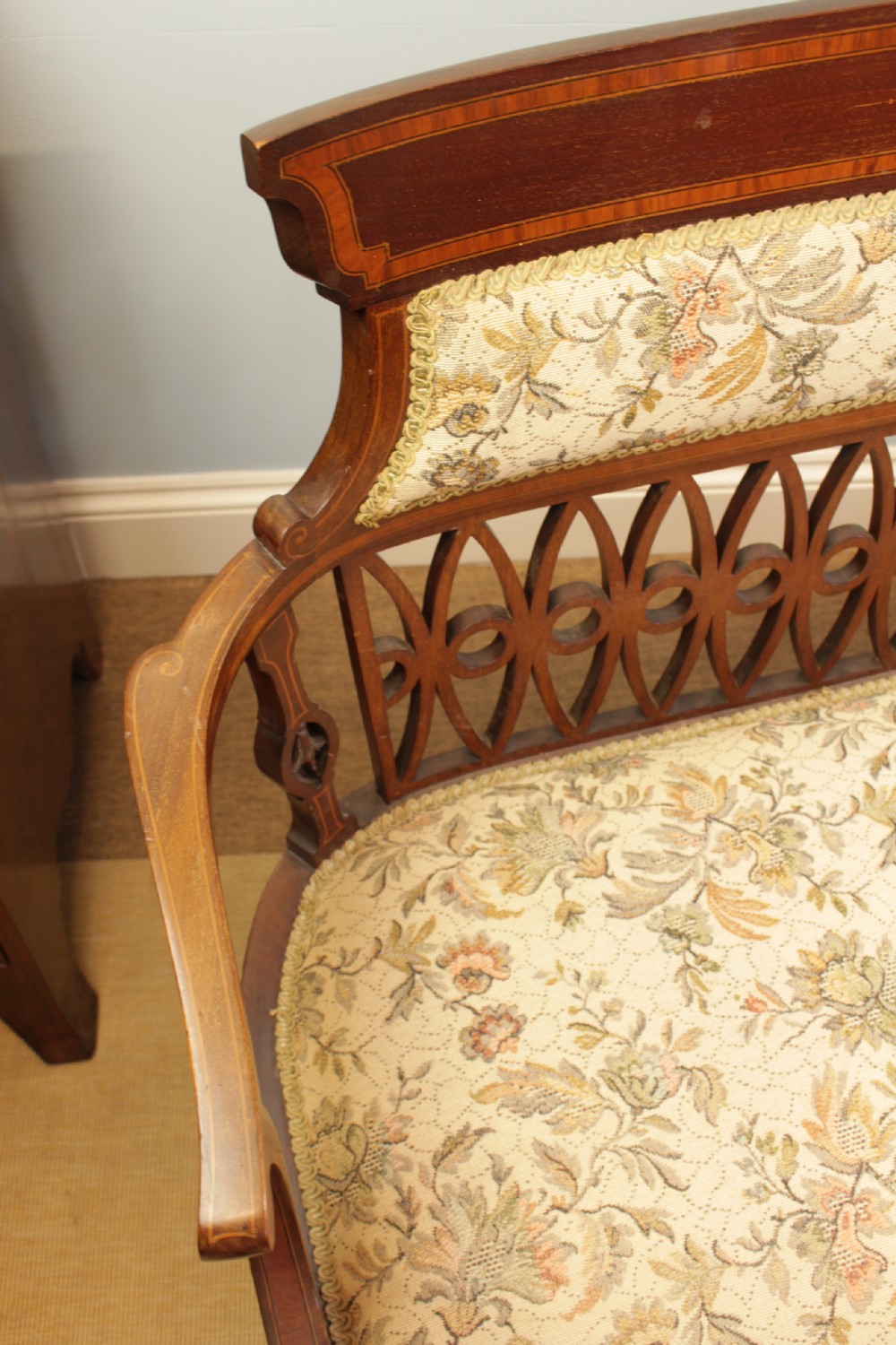 An Edwardian Mahogany & Satinwood Inlaid Sofa View VI