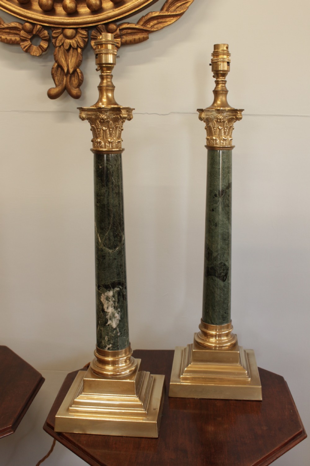 A Quality Pair Of Corinthian Marble & Brass Table Lamps 
