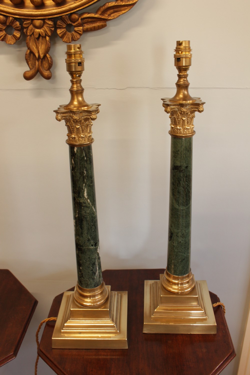 A Quality Pair Of Corinthian Marble & Brass Table Lamps  View IV