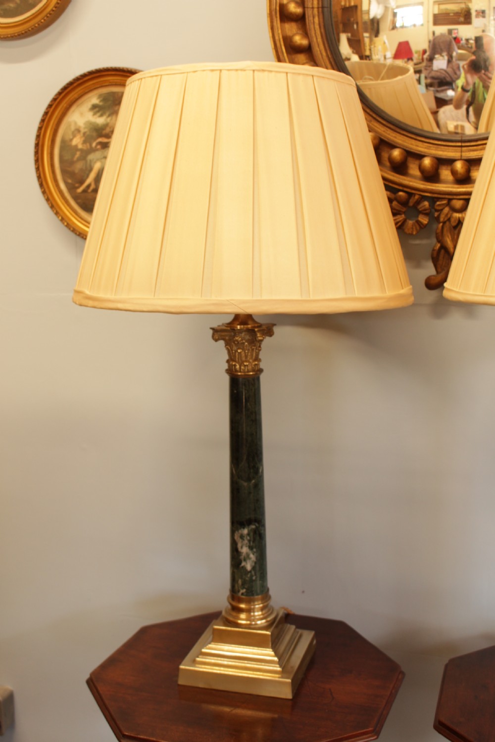 A Quality Pair Of Corinthian Marble & Brass Table Lamps  View VII