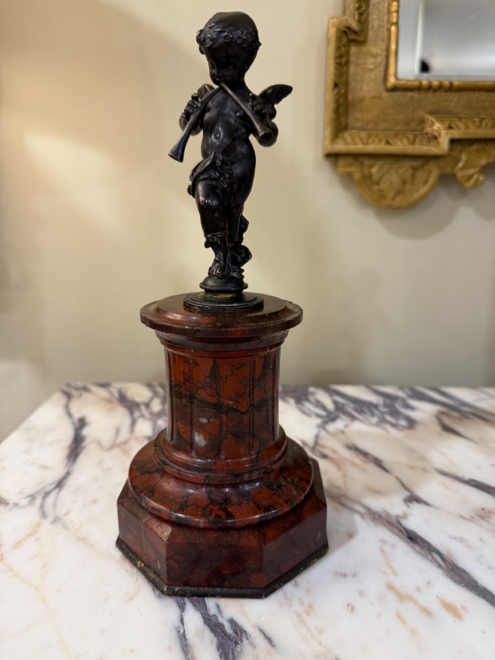 19th Century Bronze of Putti On A Marble Plinth 