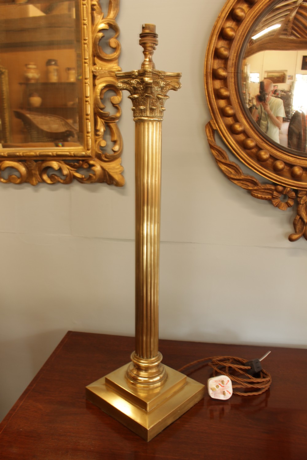 A Brass Corinthian Column Table Lamp  View V