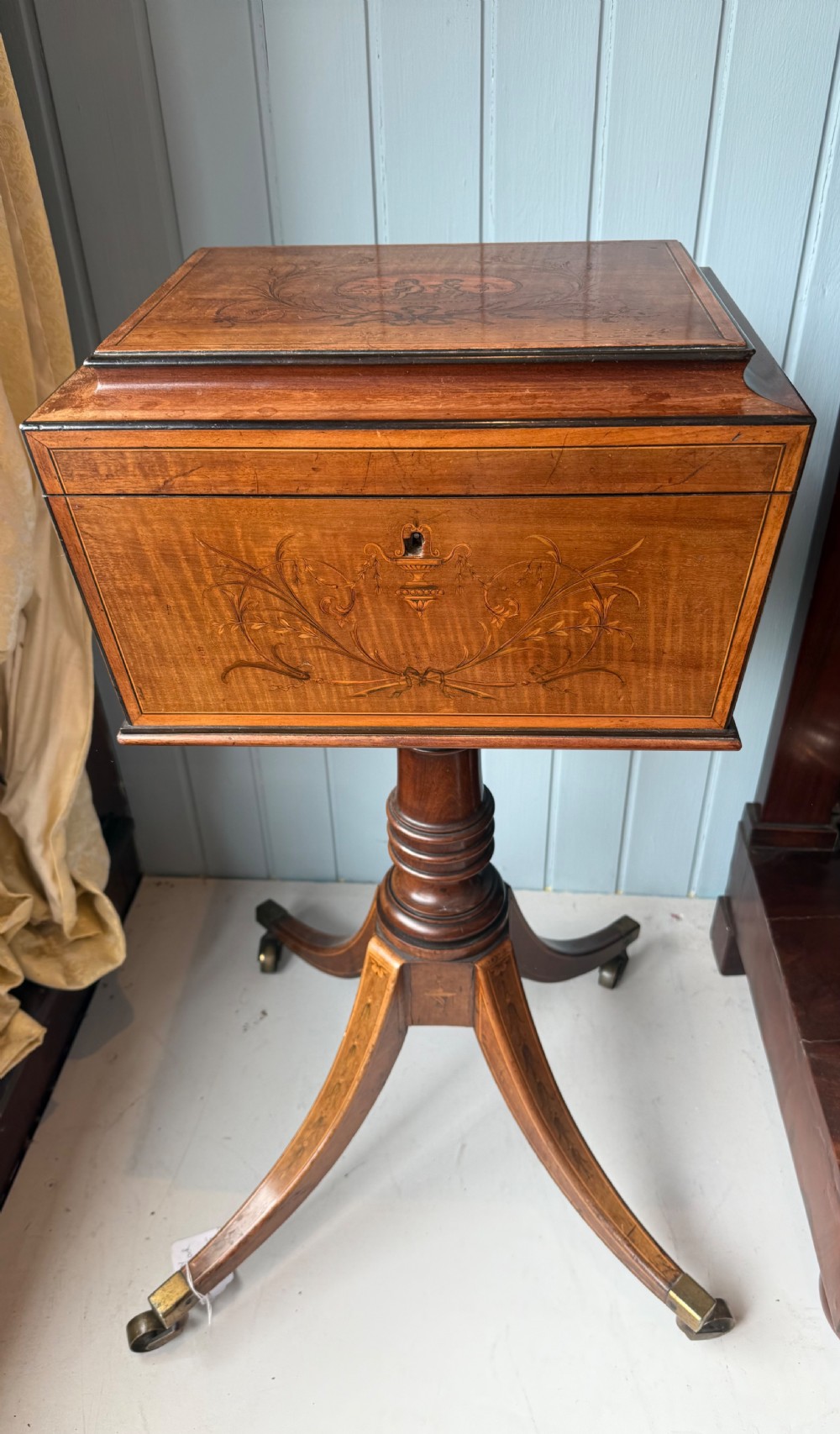 A Regency Mahogany Teapoy with Marquetry Decoration, Circa 1815