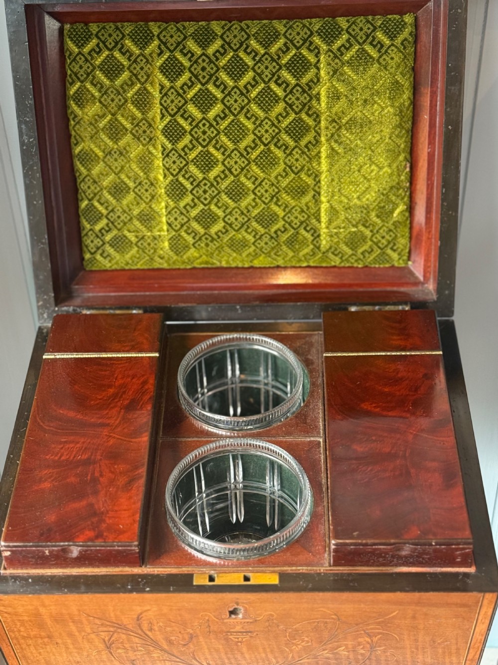 A Regency Mahogany Teapoy with Marquetry Decoration, Circa 1815 View IV