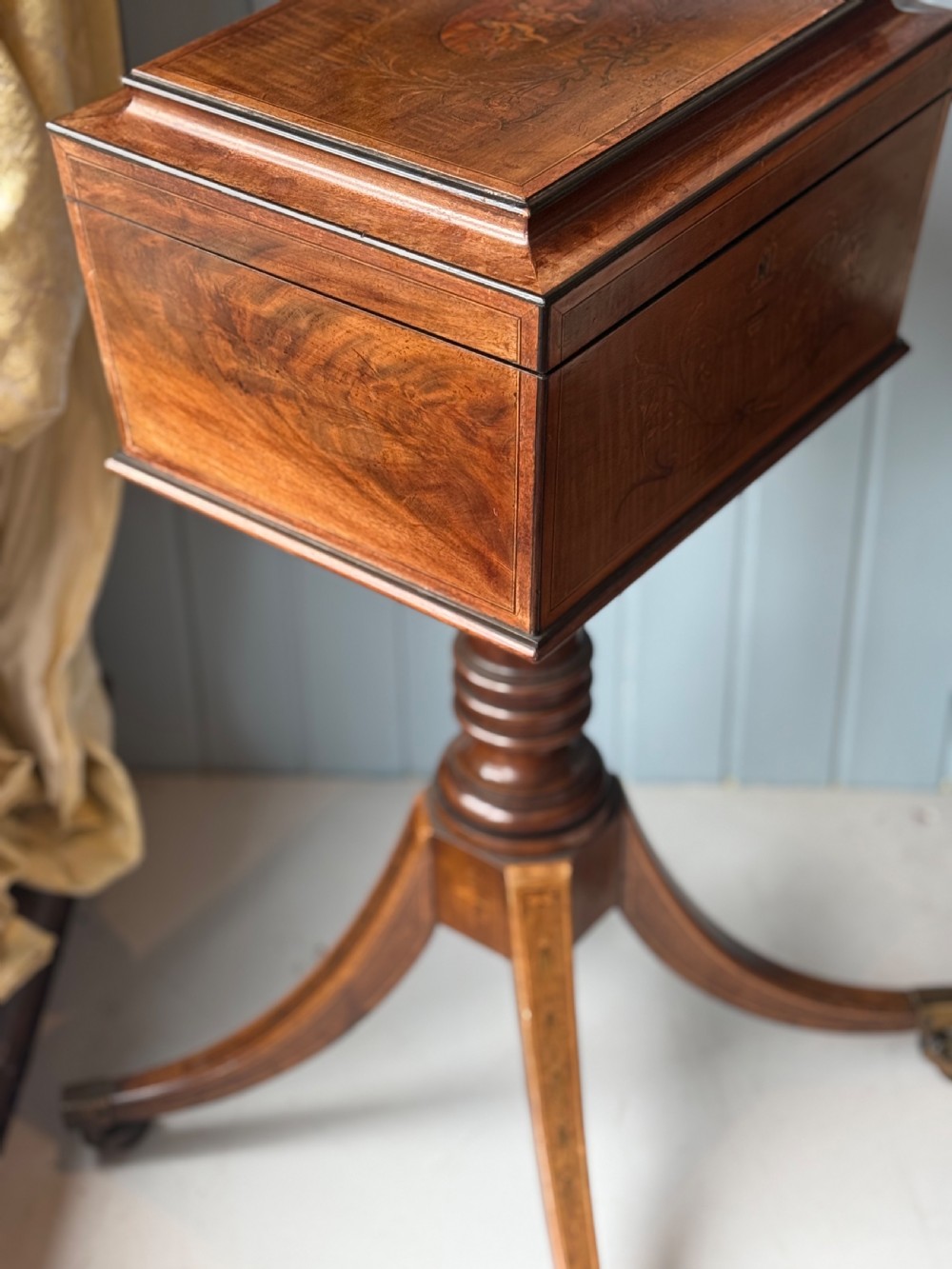 A Regency Mahogany Teapoy with Marquetry Decoration, Circa 1815 View VI