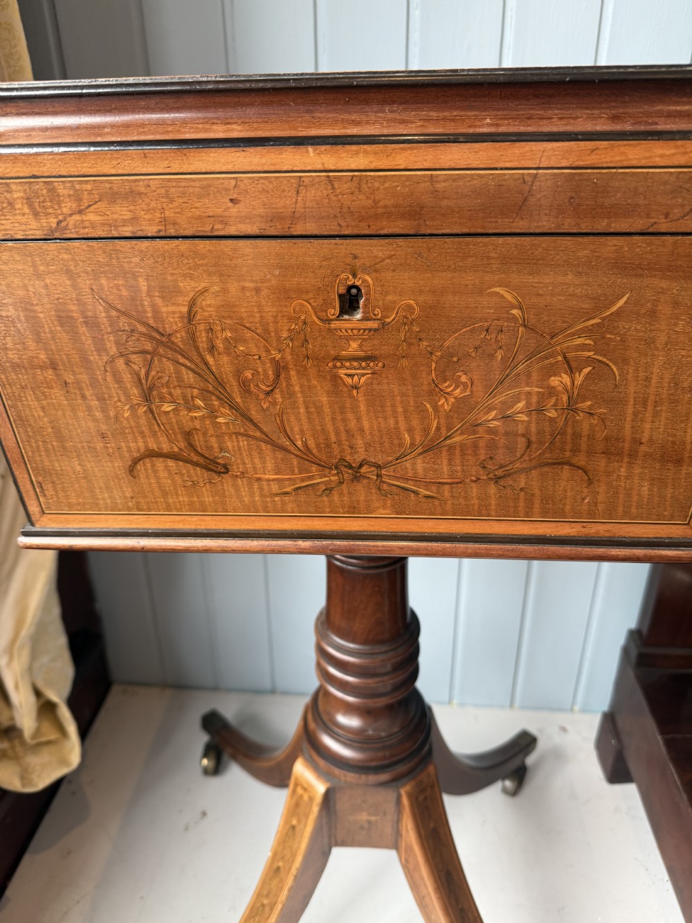A Regency Mahogany Teapoy with Marquetry Decoration, Circa 1815 View II