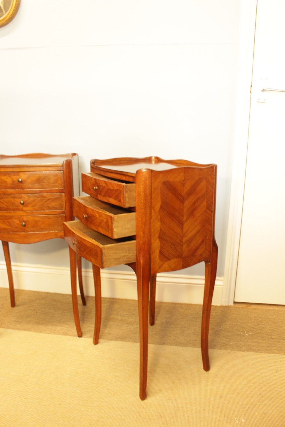 A Pair French Walnut Bedside Table  View V