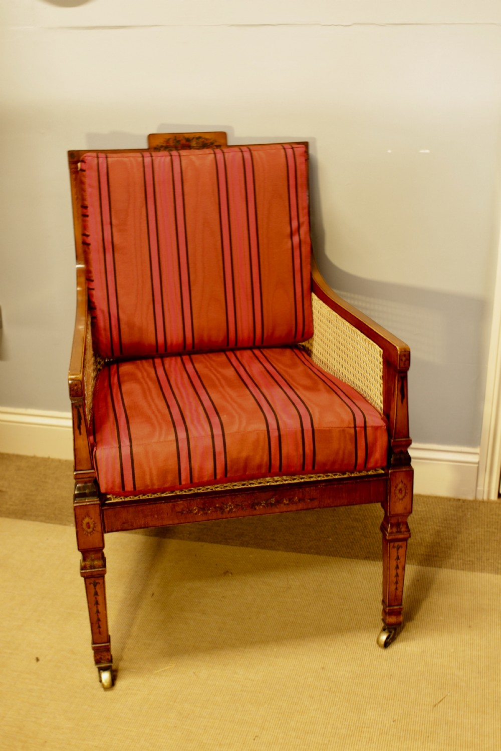 Edwardian Satinwood Painted Bergere/Cane Chair C. 1905