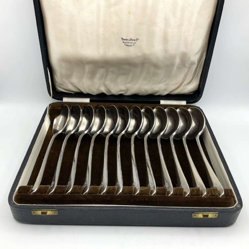 Antique Mappin & Webb Silver Plated Soup Spoons Set of 12