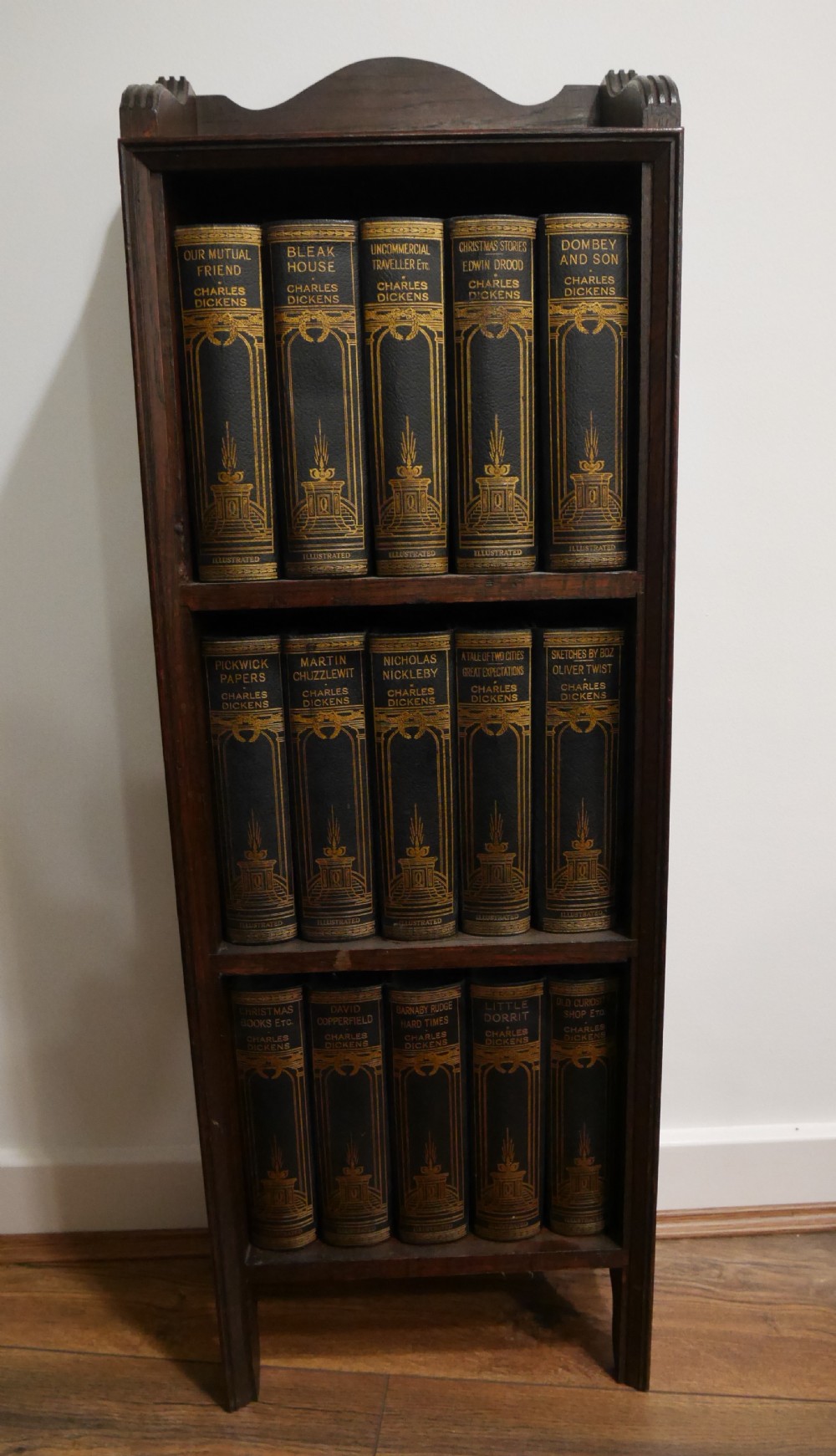 Leather Bound Charles Dickens Books with Original Presentation Bookshelf