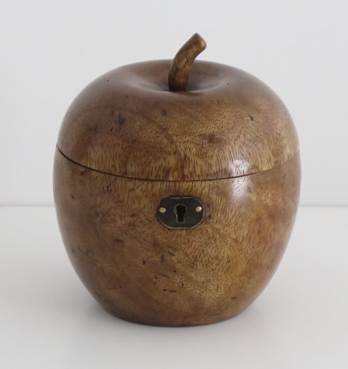 Hand Carved Apple Tea Caddy in Hardwood with Lined Interior, 19th Century