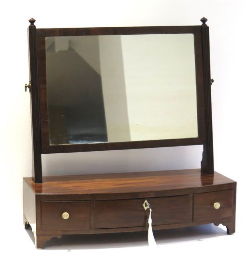 Antique Toilet Mirror bow fronted 3-drawer, English Sheraton period Circa 1810
