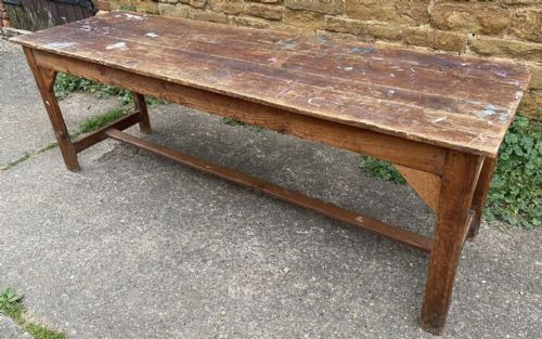 Antique French Pine School Farmhouse Refectory Artist Table, c 1900 L201