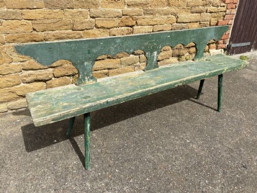 Antique European Painted Pine Bench Pew Settle, c 1880