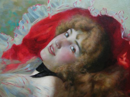 GENRE PORTRAIT OIL PAINTING OF A YOUNG WOMAN BY ANTONIO RIBAS Y OLIVER - ADDITIONAL PHOTO 2