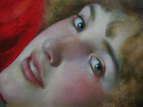 GENRE PORTRAIT OIL PAINTING OF A YOUNG WOMAN BY ANTONIO RIBAS Y OLIVER - ADDITIONAL PHOTO 3