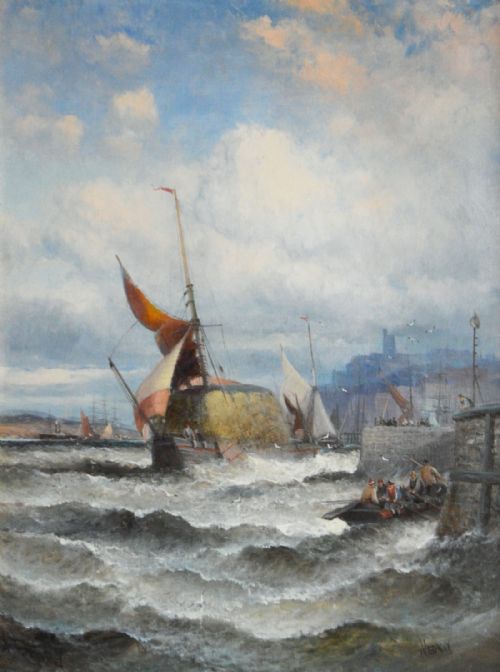 SEASCAPE OIL PAINTING OF A HAY BARGE ON THE MEDWAY BY HUBERT THORNLEY - ADDITIONAL PHOTO 1