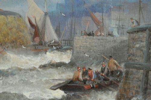 SEASCAPE OIL PAINTING OF A HAY BARGE ON THE MEDWAY BY HUBERT THORNLEY - ADDITIONAL PHOTO 3