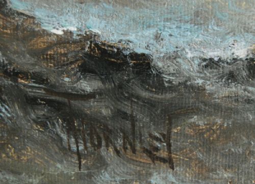 SEASCAPE OIL PAINTING OF A HAY BARGE ON THE MEDWAY BY HUBERT THORNLEY - ADDITIONAL PHOTO 5