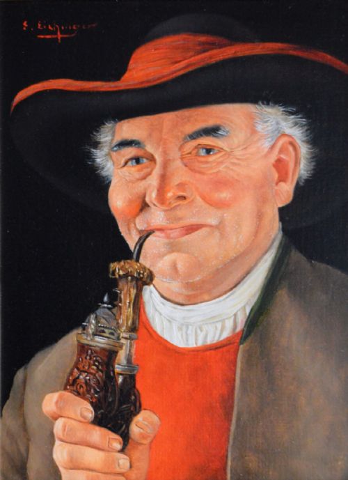 PORTRAIT OIL PAINTING OF AN AUSTRIAN GENTLEMAN WITH A PIPE BY ERWIN EICHINGER - ADDITIONAL PHOTO 1
