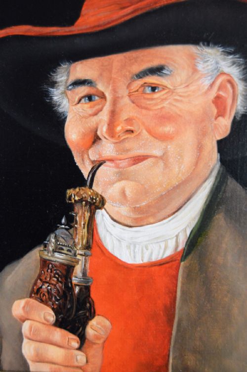 PORTRAIT OIL PAINTING OF AN AUSTRIAN GENTLEMAN WITH A PIPE BY ERWIN EICHINGER - ADDITIONAL PHOTO 2