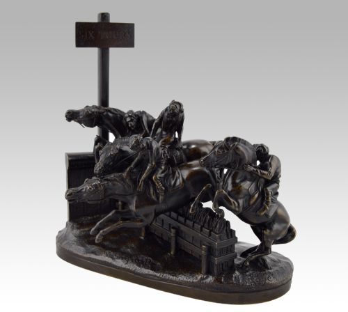 BRONZE SCULPTURE OF MONKEYS RACING ON HORSES BY PAUL JOSEPH GAYRARD - ADDITIONAL PHOTO 1