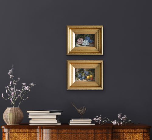 PAIR OF STILL LIFE OIL PAINTINGS OF FRUIT AND FLOWERS BY OLIVER CLARE - ADDITIONAL PHOTO 9