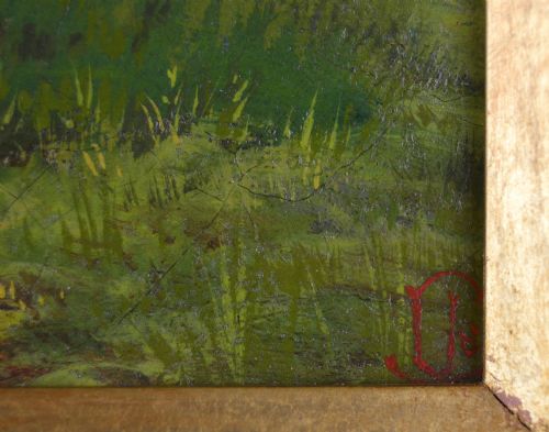 LANDSCAPE OIL PAINTING OF SHEEP ON A CLIFF TOP BY CHARLES JONES - ADDITIONAL PHOTO 3