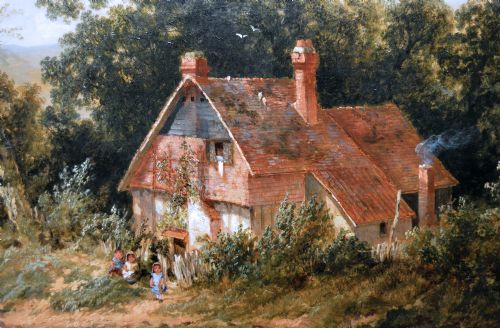 LANDSCAPE OIL PAINTING OF A HORSE CART ON A COUNTRY TRACK BY JAMES EDWIN MEADOWS - ADDITIONAL PHOTO 2