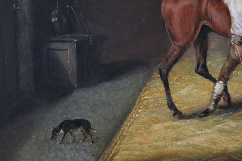 SPORTING ANIMAL OIL PAINTING OF A HORSE GROOM IN A STABLE BY JOHN FERNELEY JNR - ADDITIONAL PHOTO 4