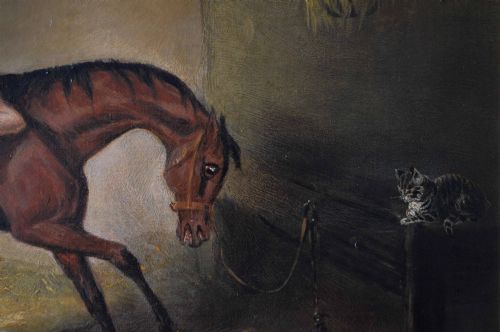 SPORTING ANIMAL OIL PAINTING OF A HORSE GROOM IN A STABLE BY JOHN FERNELEY JNR - ADDITIONAL PHOTO 5
