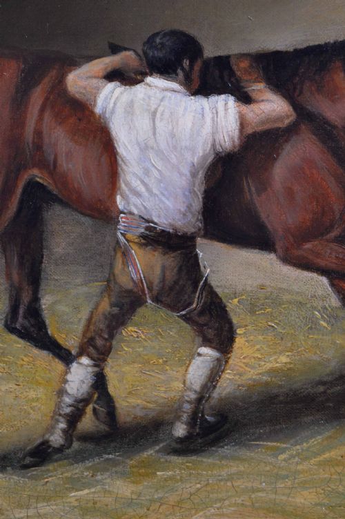 SPORTING ANIMAL OIL PAINTING OF A HORSE GROOM IN A STABLE BY JOHN FERNELEY JNR - ADDITIONAL PHOTO 7