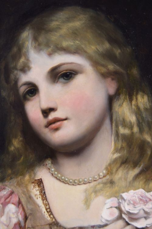 PORTRAIT OIL PAINTING OF A YOUNG WOMAN WITH PEARLS A ROSE BY ALFRED SEIFERT - ADDITIONAL PHOTO 2
