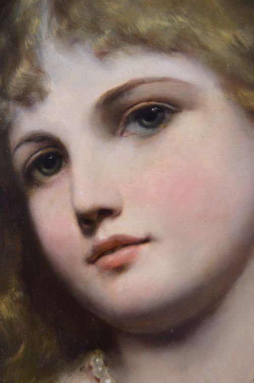 PORTRAIT OIL PAINTING OF A YOUNG WOMAN WITH PEARLS A ROSE BY ALFRED SEIFERT - ADDITIONAL PHOTO 3