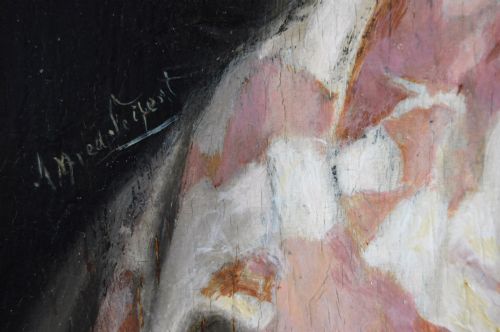 PORTRAIT OIL PAINTING OF A YOUNG WOMAN WITH PEARLS A ROSE BY ALFRED SEIFERT - ADDITIONAL PHOTO 5