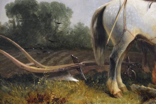 LANDSCAPE GENRE OIL PAINTING OF PLOUGHMEN WITH HORSES A DOG BY GEORGE COLE - ADDITIONAL PHOTO 4