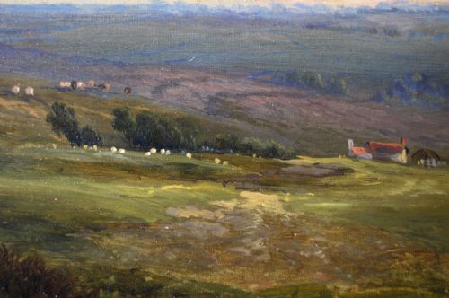 LANDSCAPE GENRE OIL PAINTING OF PLOUGHMEN WITH HORSES A DOG BY GEORGE COLE - ADDITIONAL PHOTO 6