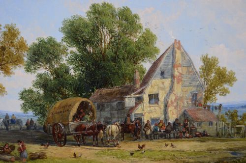 LANDSCAPE OIL PAINTING OF A VILLAGE TAVERN BY JOHN HOLLAND SNR - ADDITIONAL PHOTO 2