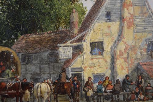 LANDSCAPE OIL PAINTING OF A VILLAGE TAVERN BY JOHN HOLLAND SNR - ADDITIONAL PHOTO 3