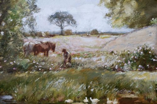 LANDSCAPE OIL PAINTING OF A BRIDGE OVER A RIVER BY SIR DAVID MURRAY - ADDITIONAL PHOTO 2